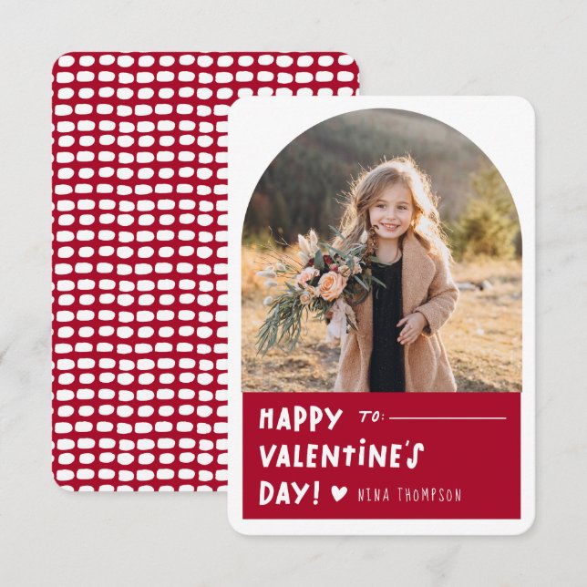 Boho Arch Kids Photo Classroom Valentine's Day Car Thank You Card (Front/Back)
