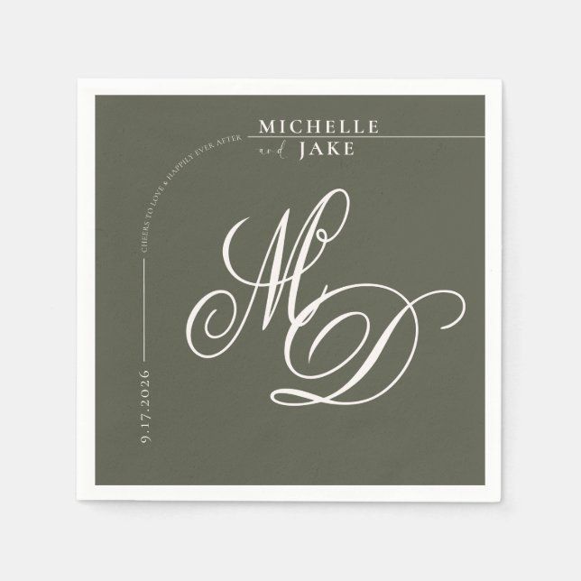 Boho Arch Minimalist Calligraphy Script Wedding  N Napkin (Front)