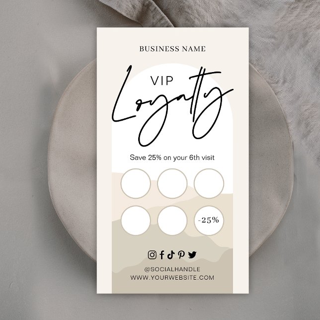 Boho Arch Neutrals Beige Monogram Beauty Salon Loyalty Card (Creator Uploaded)