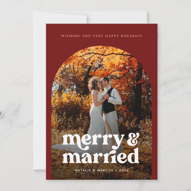 Boho Arch Newlywed Photo 2024 Holiday Card (Front)