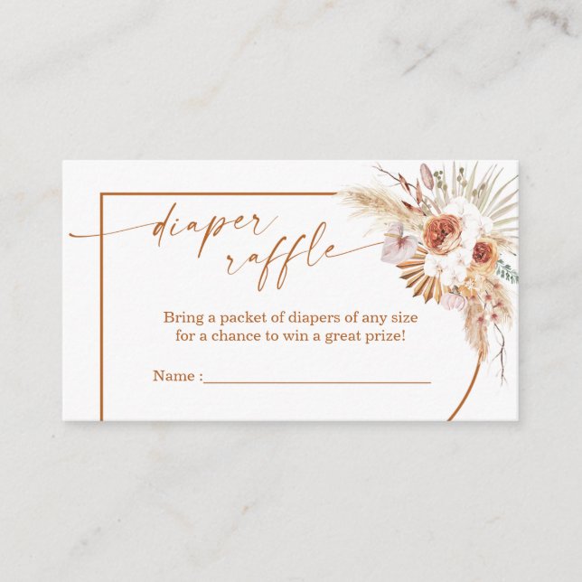 Boho Arch Pampas Grass Diaper Raffle Card Insert (Front)
