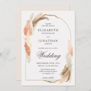 Boho arch pampas grass modern wedding invitation