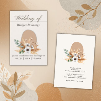 Boho Arch Pampas Grass Terracotta Wedding Invitation