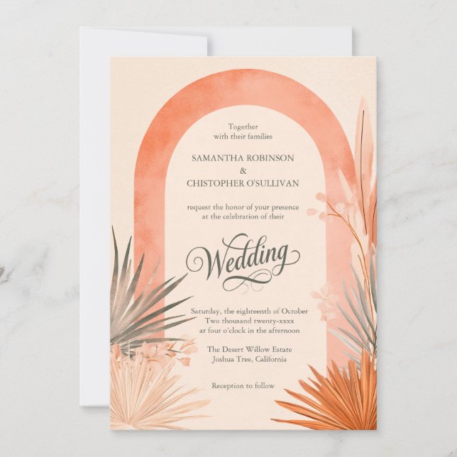 Boho Arch Pampas Grass Wedding Invitation (Front)