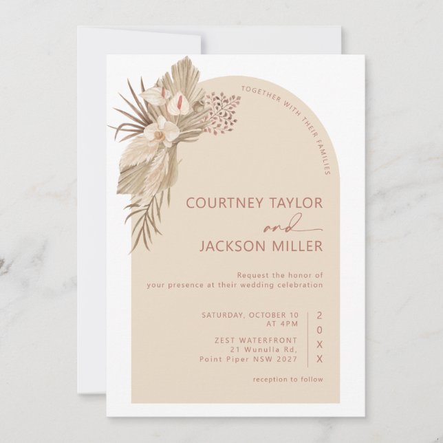 Boho Arch Pampas Grass Wedding Invitation (Front)