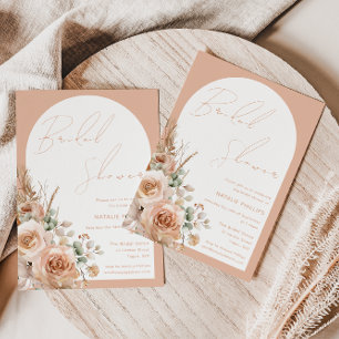 Boho Arch Peach Floral Bridal Shower Invitation