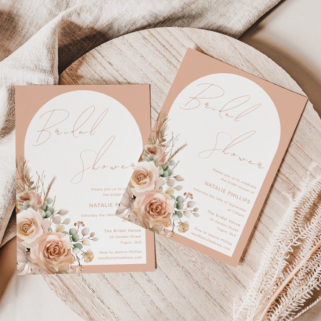 Boho Arch Peach Floral Bridal Shower Invitation (Creator Uploaded)