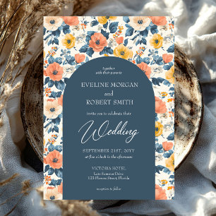 Boho arch peach yellow and cream wild flowers invitation