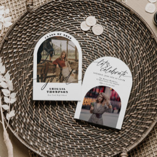 Boho Arch Photo Modern Script Graduation Invitation