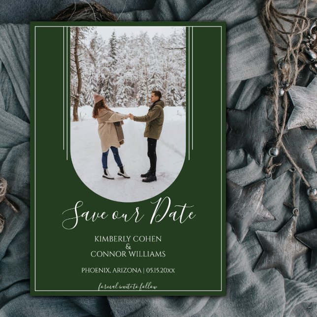 Boho Arch Photo Save the Date | Emerald Green (Emerald Green Arch Photo Save the Date)