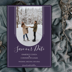 Boho Arch Photo Save the Date Purple