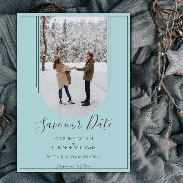 Boho Arch Photo Save the Date | Teal (Teal Arch Photo Save the Date)