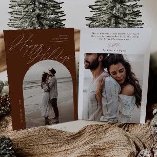 Boho Arch Photo Script Typography Christmas Holiday Card