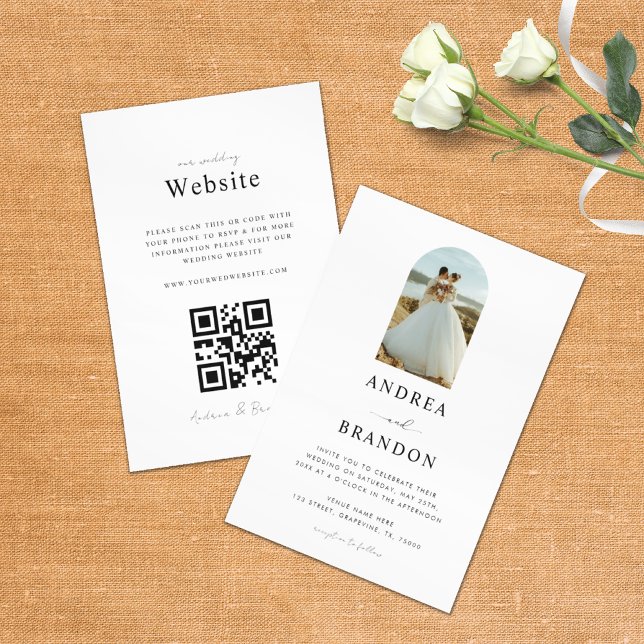 Boho Arch Photo Simple Elegant All in One Wedding Invitation (Creator Uploaded)