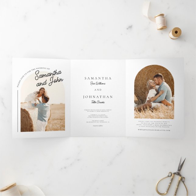 Boho Arch Photo Wedding Tri-Fold Invitation (Inside)