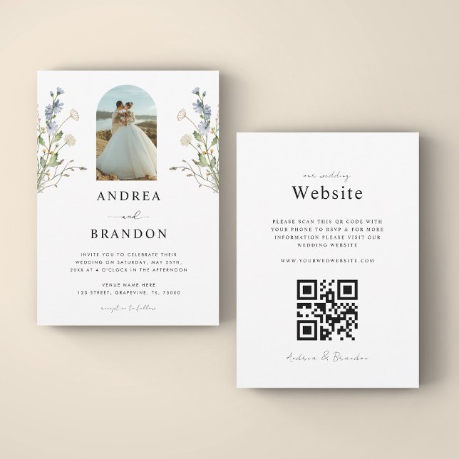 Boho Arch Photo Wildflowers All in One Wedding Invitation (Creator Uploaded)