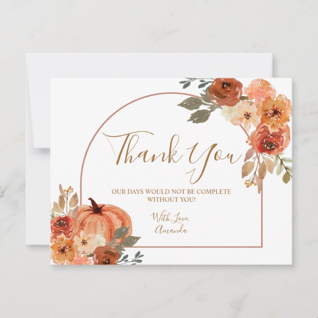 Boho Arch Pumpkin Terracota Floral Birthday Thank You Card (Front)