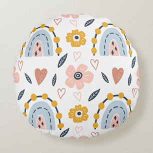 Boho Arch Rainbows & Sweet Hearts Pattern Round Cushion