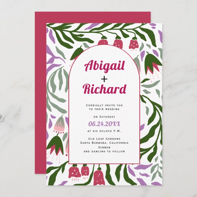 Boho arch retro branches and flowers wedding invitation (Front/Back)