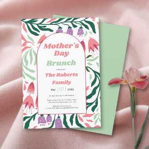 Boho arch retro flowers Mothers Day brunch Invitation
