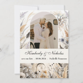 Boho Arch Rustic Earthy Pampas Floral Botanical Save The Date