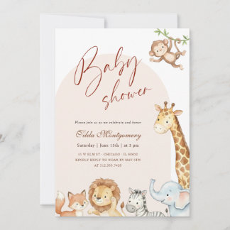 Boho Arch Safari Animals Baby Shower Invitation