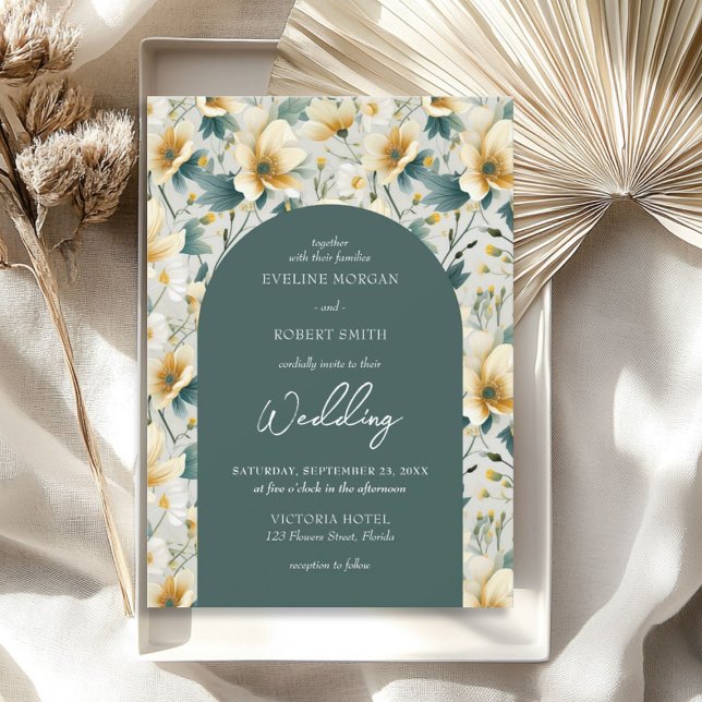 Boho arch sage green yellow ivory wild flowers invitation (Boho arch sage green yellow ivory wild flowers invitation)