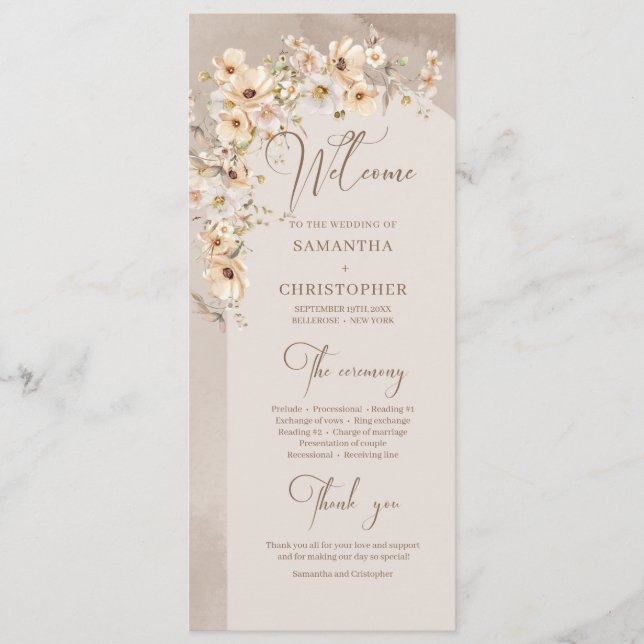 Boho arch summer rustic wildflower wedding program (Front)