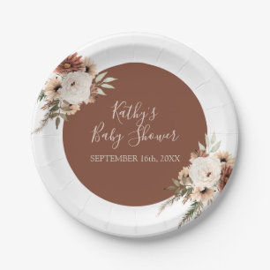 Boho Arch Terracota White Floral Party Paper Plate