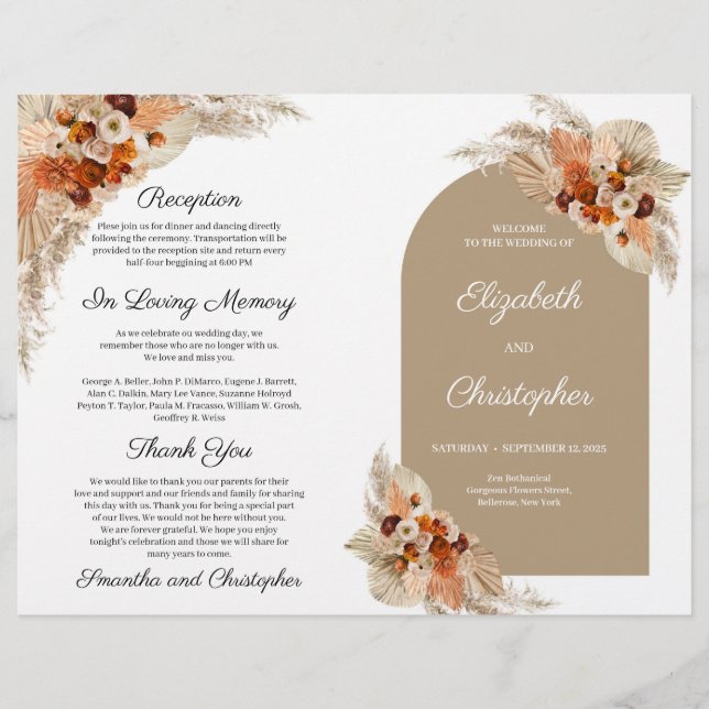 Boho arch terracotta burnt orange tropical program (Front)