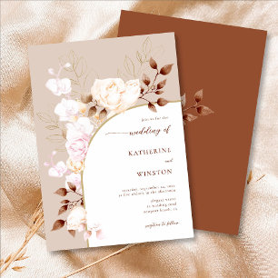 Boho Arch Terracotta Fall Wreath Floral Wedding Invitation