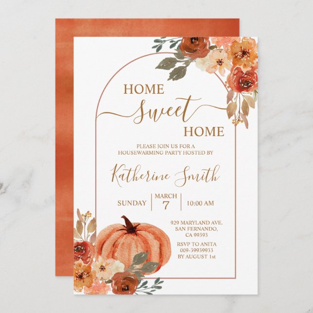 Boho Arch Terracotta Housewarming Party Floral Invitation (Front/Back)
