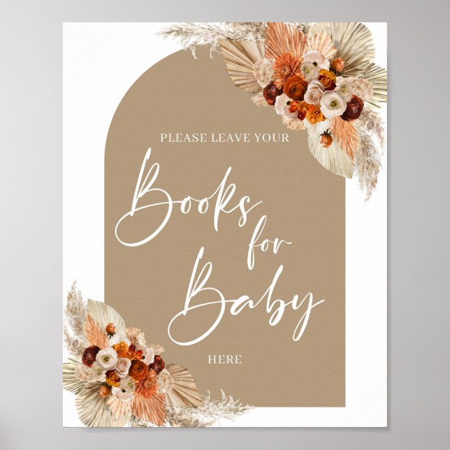 Boho arch Terracotta pampas grass Books for baby Poster (Front)