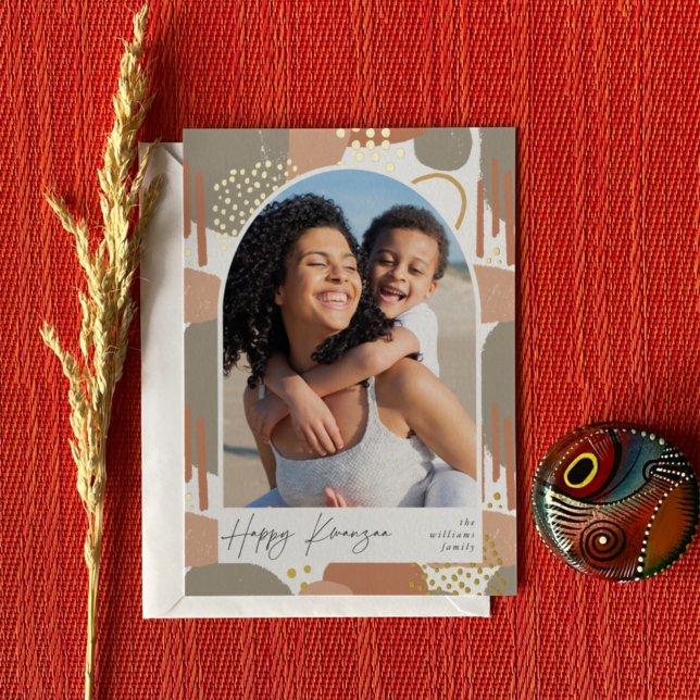 Boho Arch | Vertical Photo Kwanzaa Foil Holiday Card (Creator Uploaded)