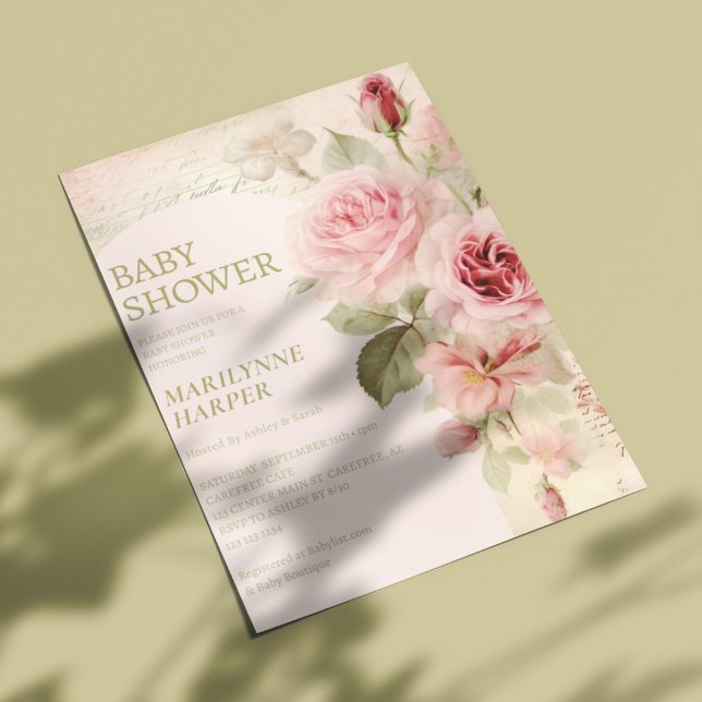 Boho Arch Vintage Roses Baby Shower Invitation (Creator Uploaded)