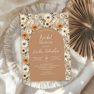 Boho arch watercolor neutral colors wildflowers invitation