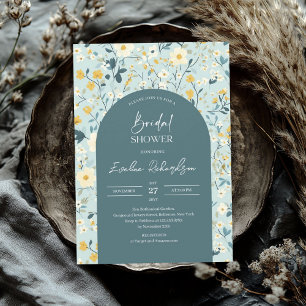 Boho arch watercolor pastel green wildflowers invitation