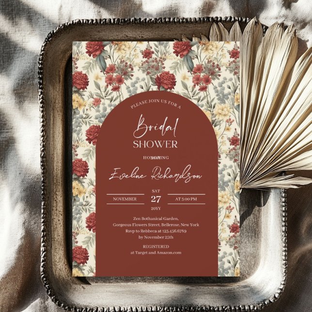 Boho arch watercolor terracotta ivory wildflowers invitation (Boho arch watercolor terracotta ivory wildflowers invitation)