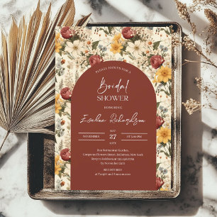 Boho arch watercolor terracotta yellow wildflowers invitation