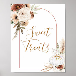 Boho Arch White Pumpkin Floral Sweet Treats sign