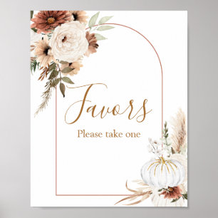 Boho Arch White Pumpkin Floral Watercolor Favour Poster