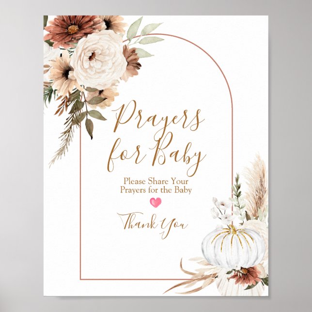 Boho Arch White Pumpkin Prayers for Baby Poster (Front)