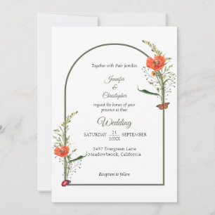 Boho Arch Wildflower Green Wedding Invitation