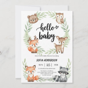 Boho Arch with Greenery and Woodland Forest Animal Invitation