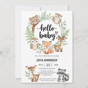 Boho Arch with Greenery and Woodland Forest Animal Invitation