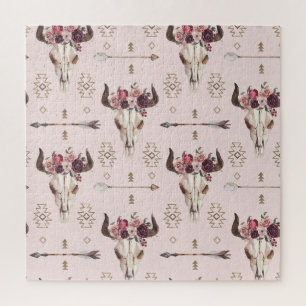 Boho arrows and skull, watercolor pattern. jigsaw puzzle