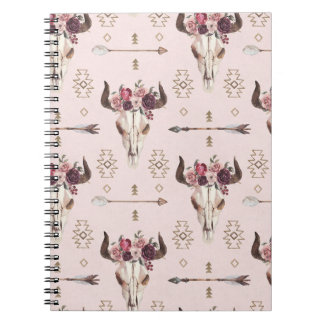 Boho arrows and skull, watercolor pattern. notebook