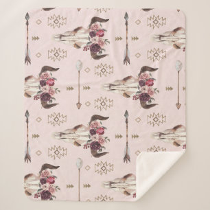 Boho arrows and skull, watercolor pattern. sherpa blanket