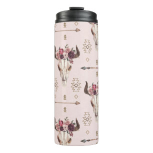 Boho arrows and skull, watercolor pattern. thermal tumbler