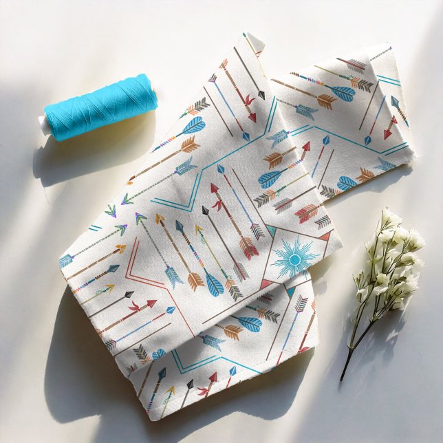 Boho Arrows and Sun V11 Multi-Colour White ID748 Fabric (Creator Uploaded)